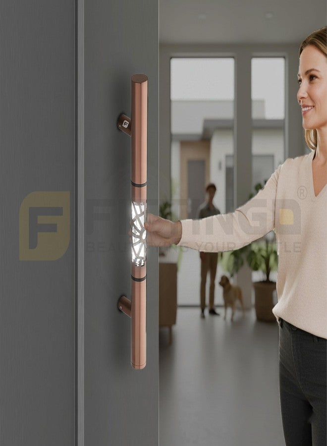 Fittingo Luxury LED Main Door Handle with Sensor Touch | 24 Inch Pull Push Handle for Home, Office, Hotel & Villa | PVD Rose Gold Finish Stainless Steel Door Handle | 450mm Hole to Hole - Pack of 1 - Image 2